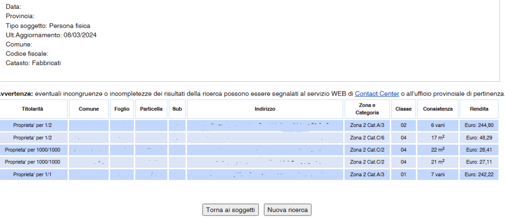consultazione dati catastali